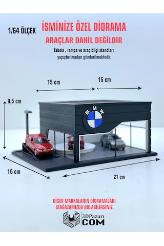 1/64 Ölçekli Siyah Renk Bmw Showroom Tasarımlı Diorama Araç Sergileme Garajı 3d Baskı