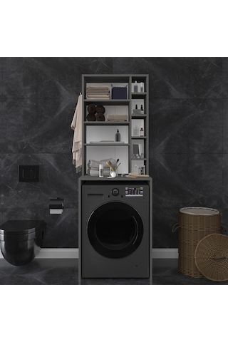 Asra Trend Çamaşır Makinesi Üstü Banyo Dolabı BD-03 %100 MDF Çok Amaçlı Düzenleyici Raf Antrasit