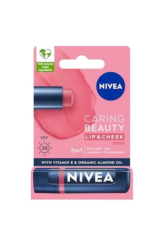 Nıvea Rose Renkli Nemlendirici Dudak Bakım Kremi 4.8gr, Spf30, Allık Etkisi, Dudak Ve Yanaklar, E Vitamini