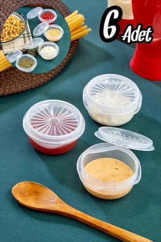 6 Lı Yelpaze Kapaklı Şeffaf Mini Sosluk- Ketçap Mayonez Kabı- Kahve Yanı Şeker Lokumluk Renkli