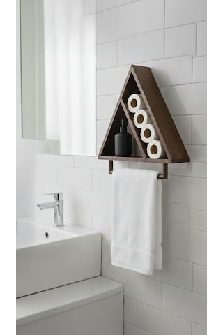 Banyo Duvar Rafı Ve Havluluk Üçgen Ahşap Koyu Kahverengi