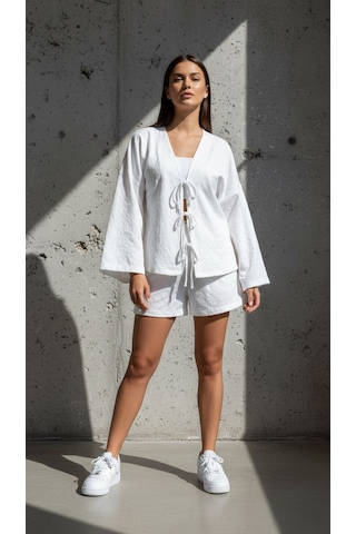 Divinus Kabartma Kalp Baskılı 5'li Pijama Takımı Beyaz
