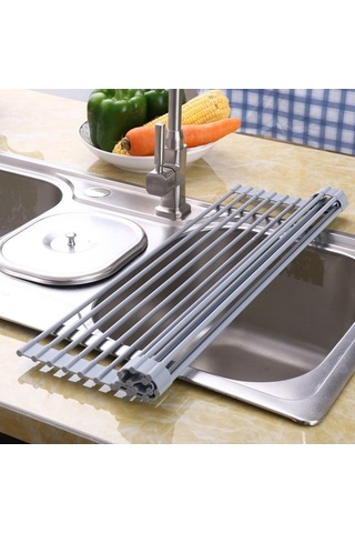 Dancemonkey Mutfak Rafı Lavabo Kase Katlanabilir Su Filtreleri 52x33cm Gri