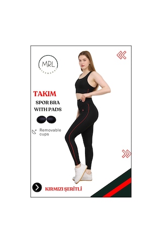 Missmaral Kadın Spor Takım Yüksek Bel Tayt Pedli Büstiyer Sport Team High Waist Padded Bustier Black 3044 Siyah Kırmızı