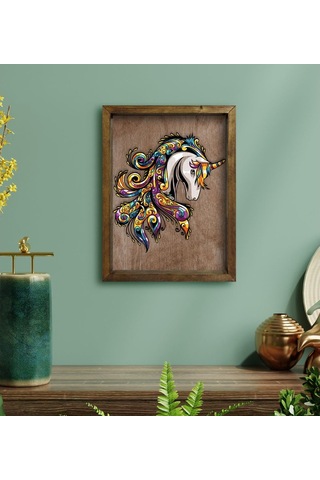 Bk Home Unicorn Tasarımlı Doğal Masif Ahşap Çerçeveli Tablo 45X65 (496633097)