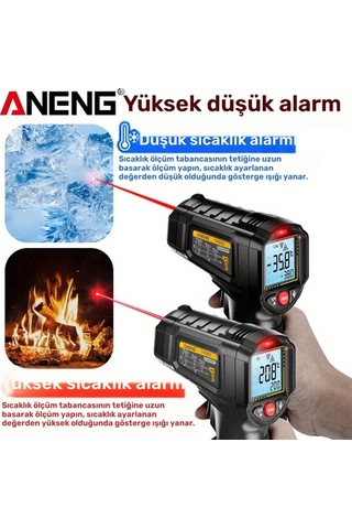 Honeybeeshop Aneng Th202 Siyah Temassız Termometre Higrometre -50-600 C Lcd Ekran Sıcaklık Tabancası Pirometre Pilsiz