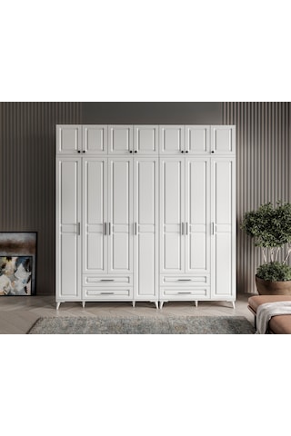 Gözde 7 Kapaklı Yüklüklü Komple Mdf Beyaz Gardırop