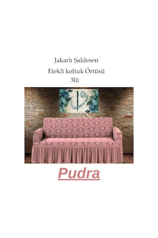 Şal Desen Koltuk, Kanepe, Çekyat Örtüsü, Etekli 3lü Pudra Pudra