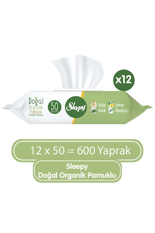 Sleepy Doğal Organik Pamuklu Temizlik Havlusu 12 x 50'li 600 Yaprak