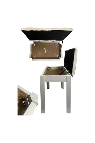 Midex TBX-144WH Üst Kalite Piyano Taburesi Gizli Bölmeli Beyaz Renk (32x54x48)