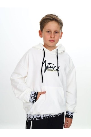 Çocuk Kapüşonlu Kind Yazılı Sweatshirt-14820 Ekru