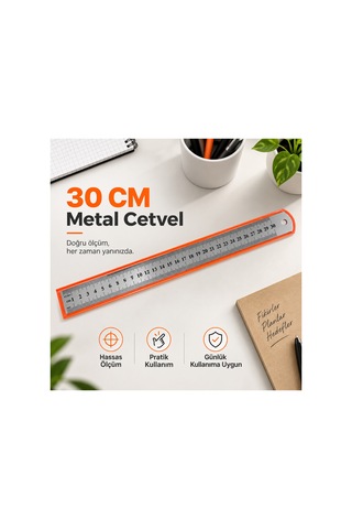 Metal Cetvel 30 Cm Gri