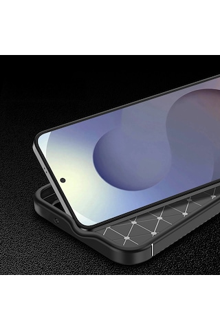 Samsung Galaxy Uyumlu S25 Fe Kılıf Karbon Silikon Case Kapak Siyah