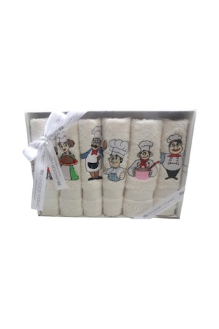 30x30 Cm 6 Ad. Aşçı Desen Nakışlı Kutulu Peçete Mutfak Havlu Seti
