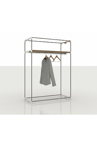 Dzgn Home Çelik Borulu Plastik Raflı Bez Dolap Gardırop - Siyah