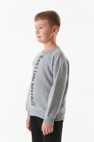Fullamoda Yazı Baskılı Bisiklet Yaka Erkek Çocuk Sweatshirt 25kcck7376215724-gri Gri