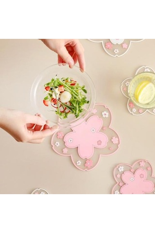 Pembe Pvc Çiçek Yalıtım Fincan Şekli Kaymaz Isı Kahve Paspasları Çay Altlığı S Pembe