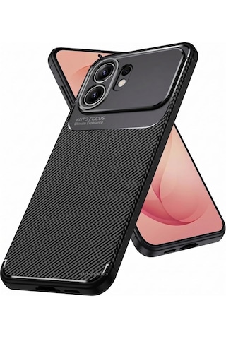 Honor 600 Kılıf Darbe Emici Karbon Fiber Darbeye Dayanıklı Silikon Parmak İzi Brakmayan Kapak Siyah