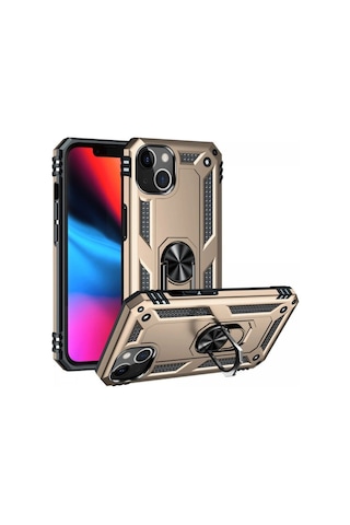 Apple iPhone Uyumlu , 13 Kılıf Sofya Yüzüklü Silikon Kapak - Gold