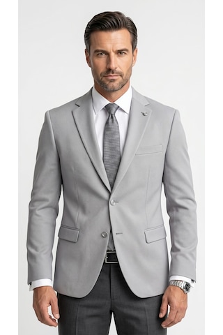 Plus Scorpion Slim Fit Pike Dokuma Erkek Blazer Ceket Modern Şık Günlük Kombin Gri