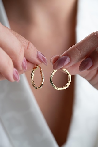 925 Ayar Gümüş 20 Mm Gold Kaplama Burgu Model Şarnel Küpe Gold