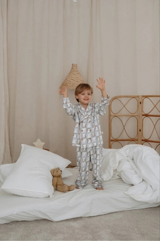 Oh La La Koala Kedi Desenli Yaka Detaylı Çocuk Pijama Takımı Sütlü Kahve