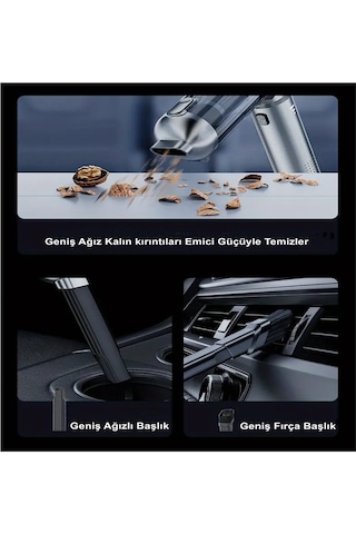 H-8083 20.000pa Kablosuz Oto Araç Süpürgesi Şarjlı 3 Kademeli Profesyonel Ultra Çekim Güçlü Mini Gümüş Gri