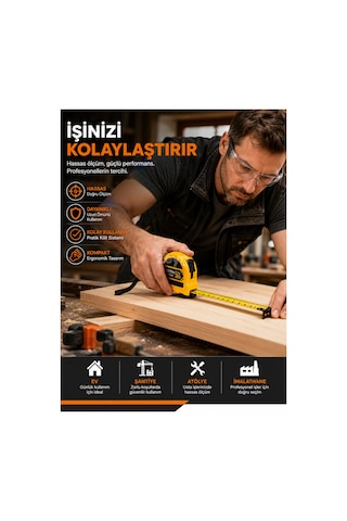 Dmax 5 Metre Şerit Metre 25 Mm Kompakt Ölçüm Metresi Ev Atölye Şantiye Kullanımı