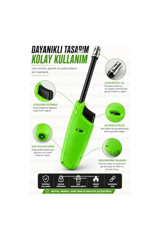 Gazlı Uzun Mutfak Çakmağı Doldurulabilir Uzun Boyunlu Ocak Mum Mangal Kamp Ateşleyici Uzar - Kısalır