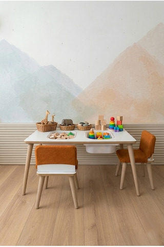 Montessori Çocuk Masası-oyun Masası-aktivite Masası-çalışma Masası-etkinlik Masası 2 Sandalye Turuncu