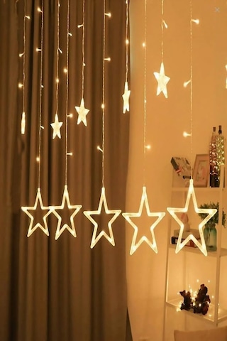 3 Metre Fişli 10'lu Yıldız Led Işık Zinciri Dekoratif Sıcak Işık Aydınlatma, Ev, Salon, Balkon, Perde Ve Parti Süslemeleri İçin Yılbaşı Ve Doğum Günü Dekor Işığı