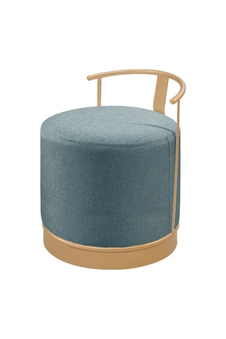 Pufi Puf Gold Metal Çerçeveli Keten Çok Amaçlı Dekoratif Oturak, Makyaj Oturağı,montajsız Puf Bench Füme