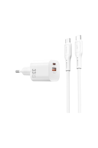 Wiwu Wi-g018 Cube Serisi Type-c To Type-c Gan Tech Pd Hızlı Şarj Kablolu Şarj Seti 33w Beyaz