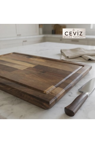Nfzzstore Masif Ceviz Kesme Tahtası 50x30x4 Cm Ahşap Doğrama Ve Sunum Tahtası Kahverengi