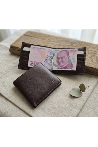 Passtell %100 Hakiki Deri Mıknatıs Kapamalı Kağıt Para Sıkıştırmalı Fermuarlı Kasik Erkek Cüzdan 11 9,5 Kahverengi