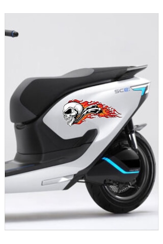 Alevli Kurukafa Sticker - Araba Oto Motosiklet Karavan Cam Sticker - 00027 30X14 Cm