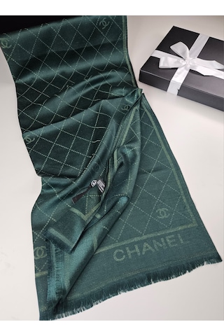 Miorel Scarfs Chnl Tema Simli Kaşmir İpek Şal Scarfs Cashmere Shawl Hijab Yeni Sezon Yeşil