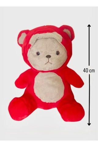 Kapşonlu Sevimli Kırmızı Ayıcık 40 Cm Sevimli Konforlu: Peluş Uyku Yastığı Ve Sarılma Arkadaşı Dekoratif Oyuncak
