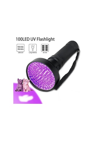 Valkyrie 100 Led 395nm Mor Işık Uv El Feneri - Ultraviyole Siyah Fener - Ev Otel Evcil Hayvan Para Siyah