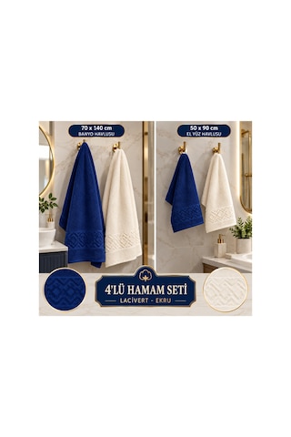 4 İü Hamam Seti 50x90 Ve 70x140 Pamuk Jakarlı Ekru - Laciveet