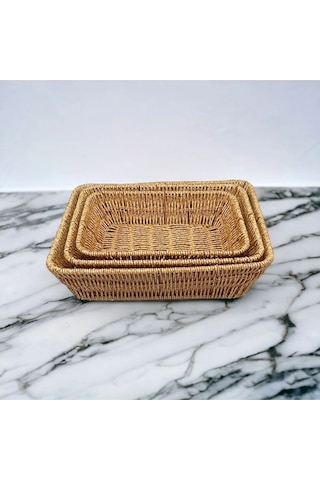 Orta Boy Dikdörtgen Hasır Servis Sunumluk Sepet Organizer Düzenle