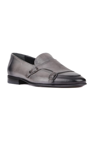 Shoetyle - Gri Deri Tokalı Erkek Klasik Ayakkabı 250-2300-789-gri