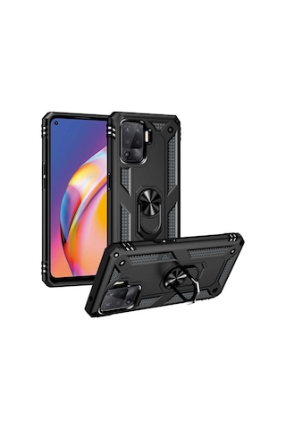 Oppo Reno 5 Lite Kılıf Zore Vega Yüzüklü Standlı Zırh Kılıf