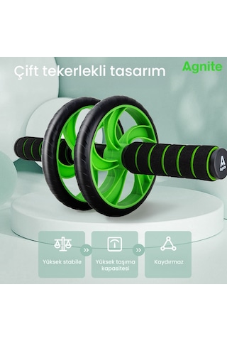 Agnıte Çift Tekerlekli Karın Egzersiz Tekerleği Diz Pedli Fitness Yeşil Siyah
