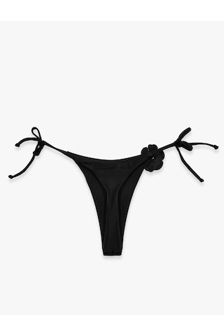 Koton Taşlı Çiçek Aplike Detaylı Yanları İpli String Mikro Bikini Altı Siyah 6sak00194mm