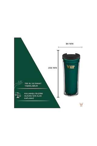 Star Termos Star Mug 350 Ml Opak Seri - Yeşil Çift Katmanlı Mug - Piknik Kamp Outdoor Ofis Kafe Okul Kampüs Yeşil