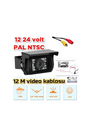 Metal Kasa 18 Ir Led Araç Kamerası 12-24 Volt 12 M. Video Kablosu