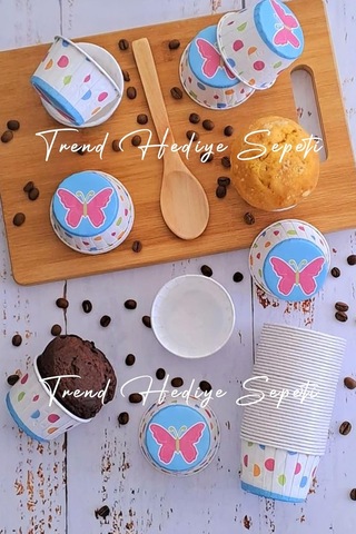 Trend Hediye Sepeti Beyaz Kelebek Desenli Renkli Muffin Cupcake Kalıbı Kek Kapsülü 50'li Sku: Smg8690010549457 Açık Gri