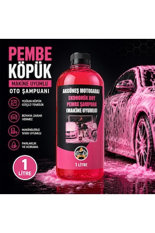 Akgüneş Motogaraj 1 Lt Pembe Köpük Oto Şampuanı Konsantre 100 Kat Seyreltilebilir Makine Uyumlu Araç Ve Motosiklet Şampuanı Yerli Üretim