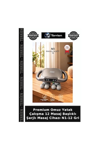 Premium Omuz Yatak Çalışma 12 Masaj Başlıklı Şarjlı Masaj Cihazı N1-12 Gri
